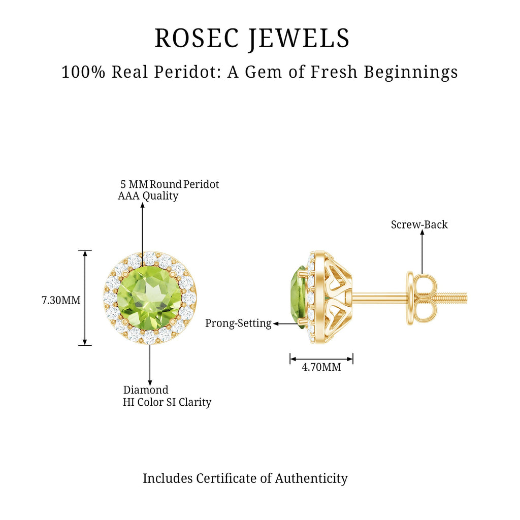 Classic Peridot and Diamond Stud Earrings For Women