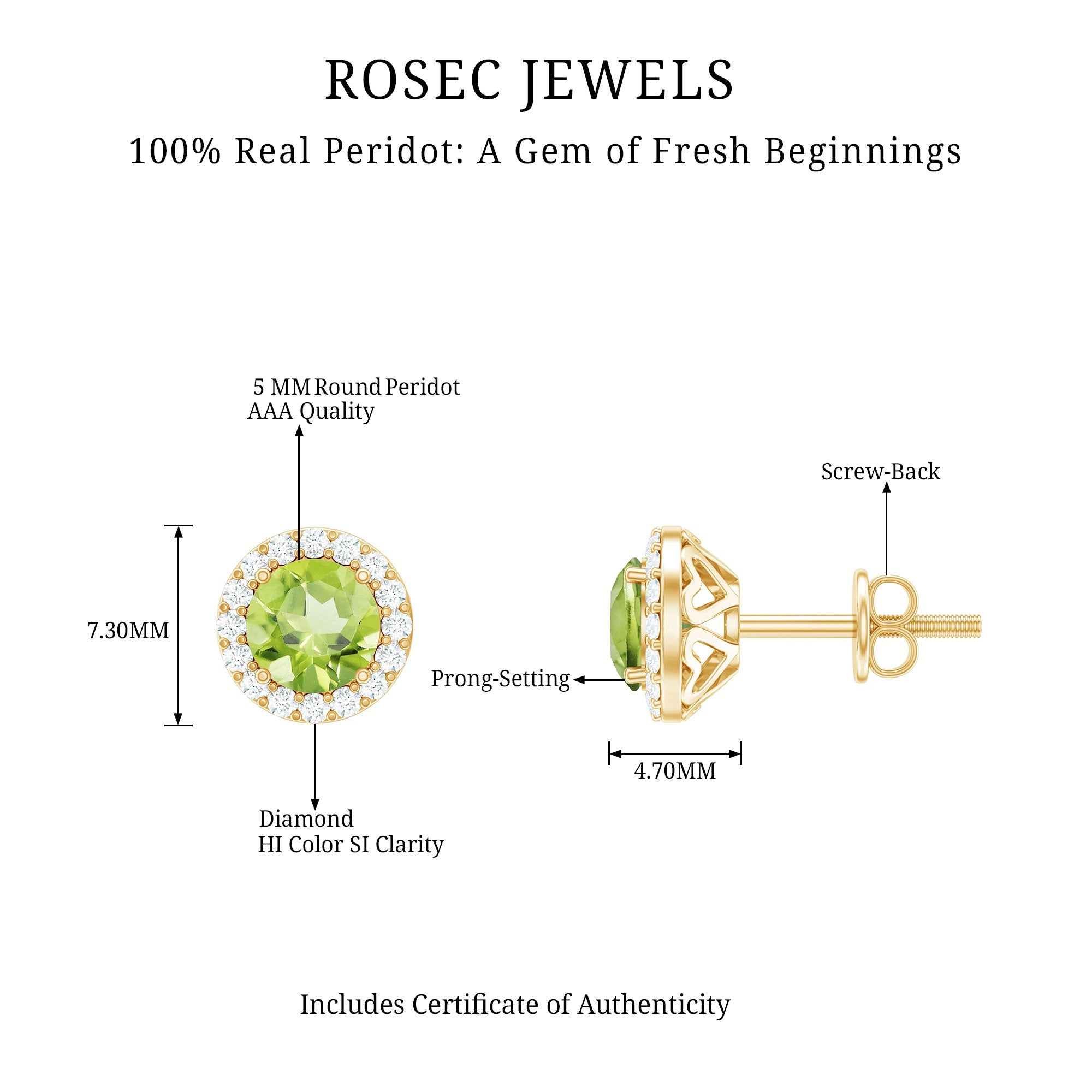 Classic Peridot and Diamond Stud Earrings For Women