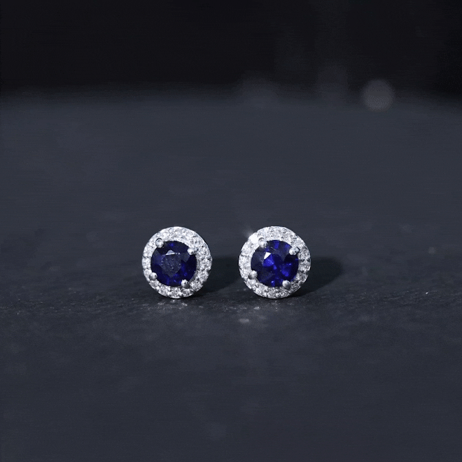 Real 1.9 Carat Blue Sapphire and Diamond Halo Stud Earrings