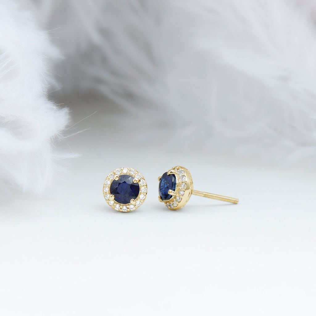 Real 1.9 Carat Blue Sapphire and Diamond Halo Stud Earrings