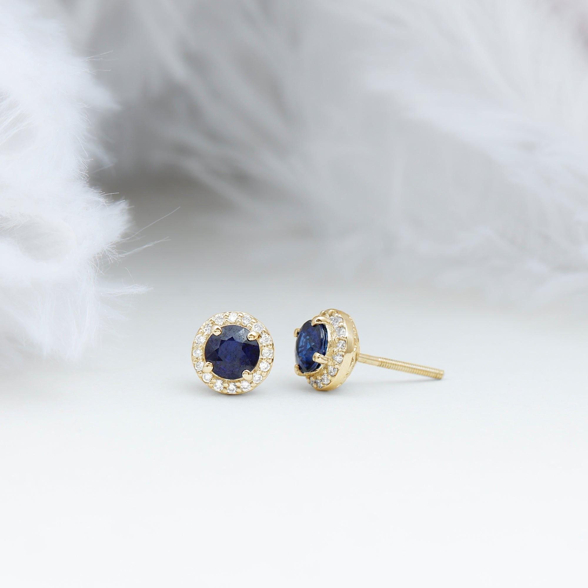 Real 1.9 Carat Blue Sapphire and Diamond Halo Stud Earrings
