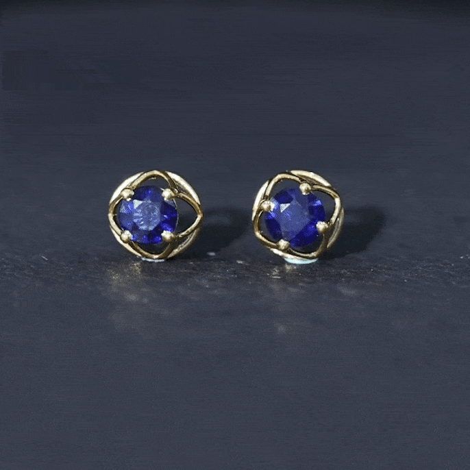 Blue Sapphire Solitaire Vintage Stud Earrings