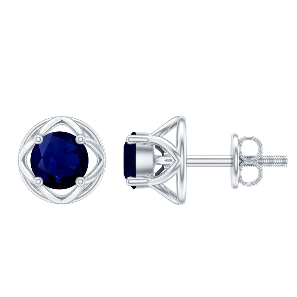 Blue Sapphire Solitaire Vintage Stud Earrings