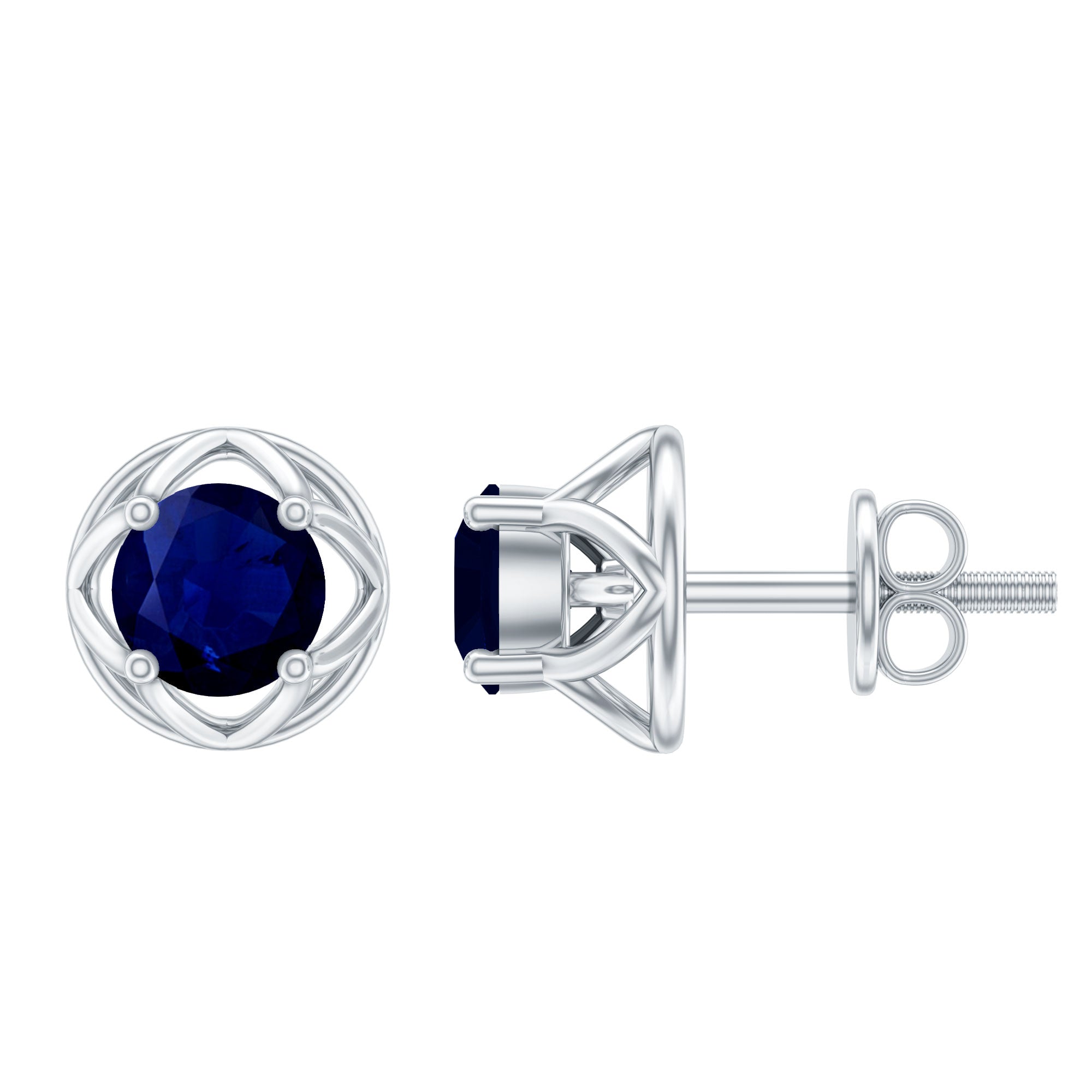Blue Sapphire Solitaire Vintage Stud Earrings