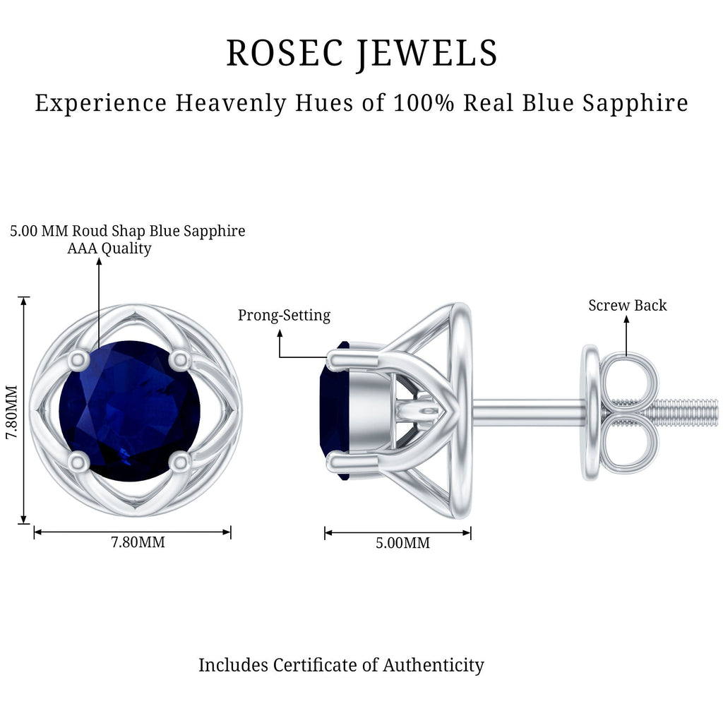 Blue Sapphire Solitaire Vintage Stud Earrings