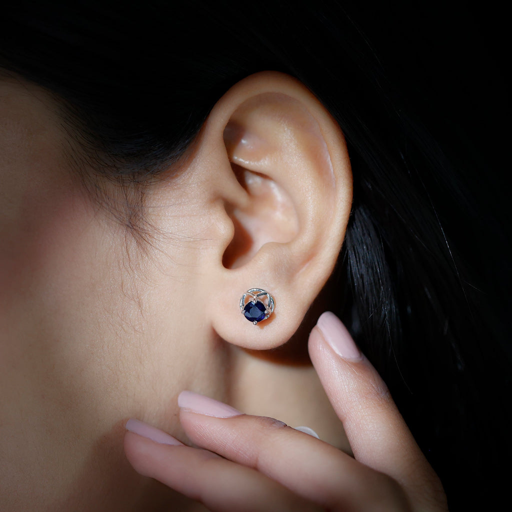 Blue Sapphire Solitaire Vintage Stud Earrings