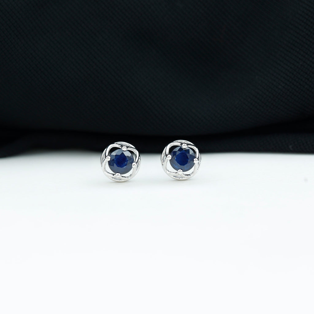 Blue Sapphire Solitaire Vintage Stud Earrings