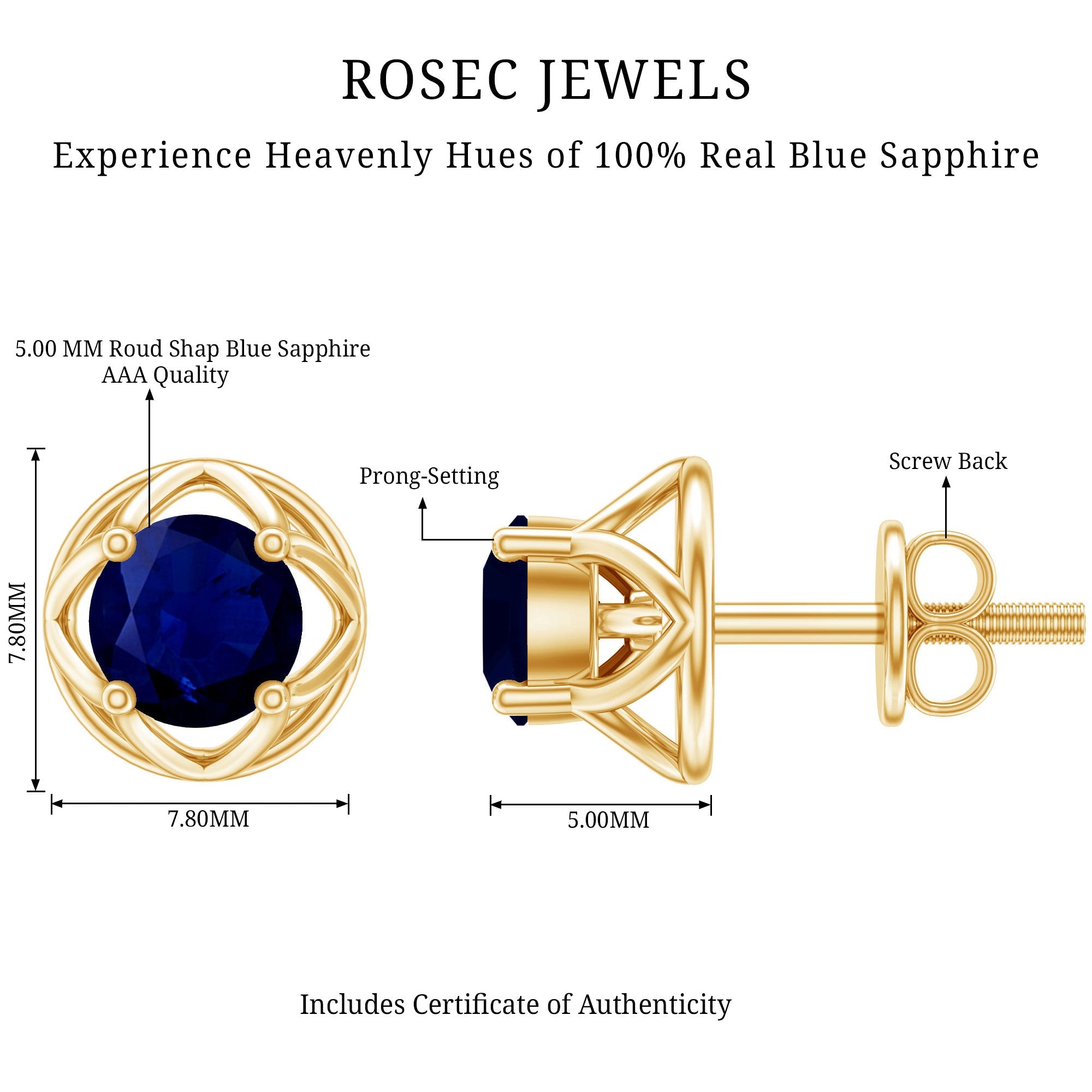 Blue Sapphire Solitaire Vintage Stud Earrings