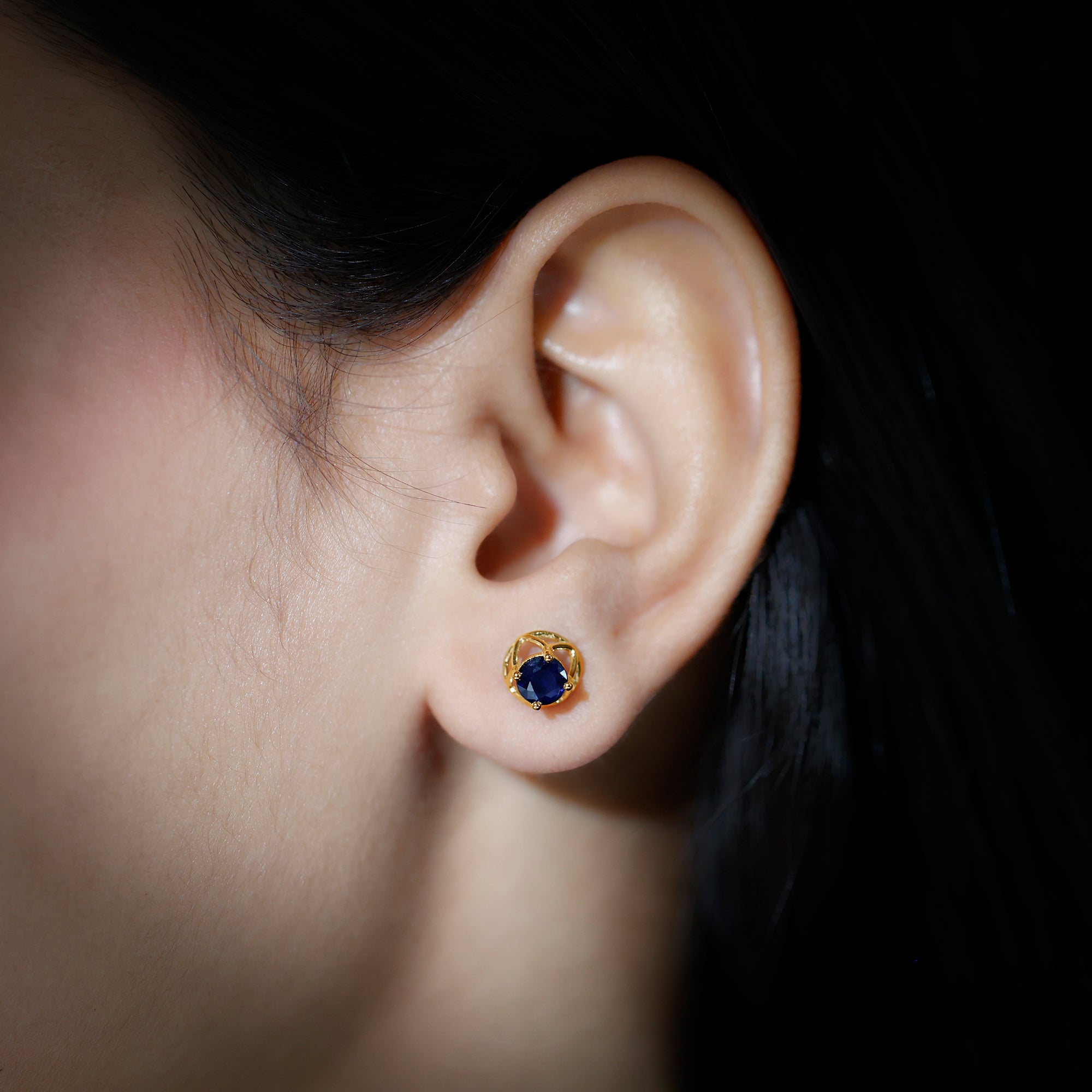 Blue Sapphire Solitaire Vintage Stud Earrings