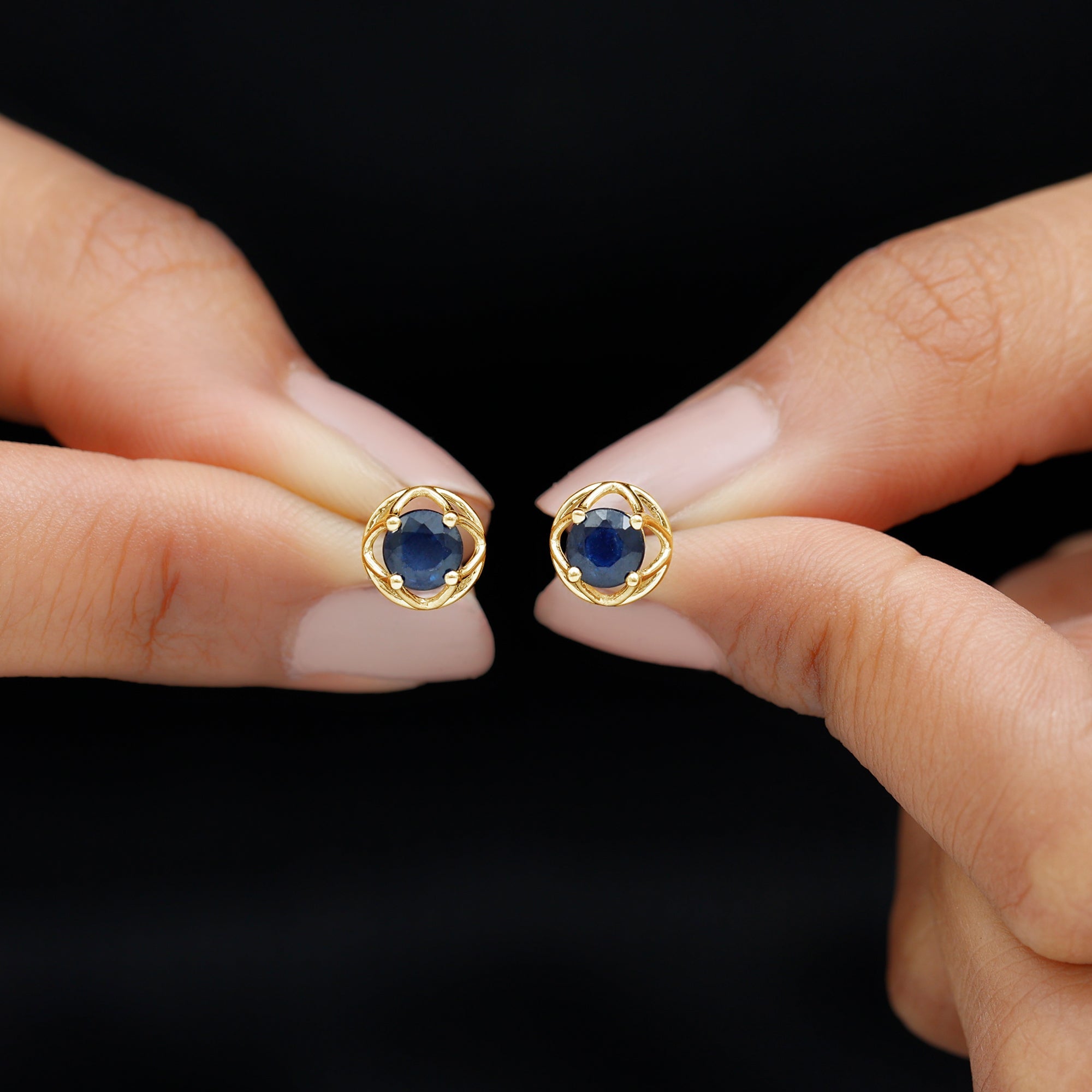 Blue Sapphire Solitaire Vintage Stud Earrings