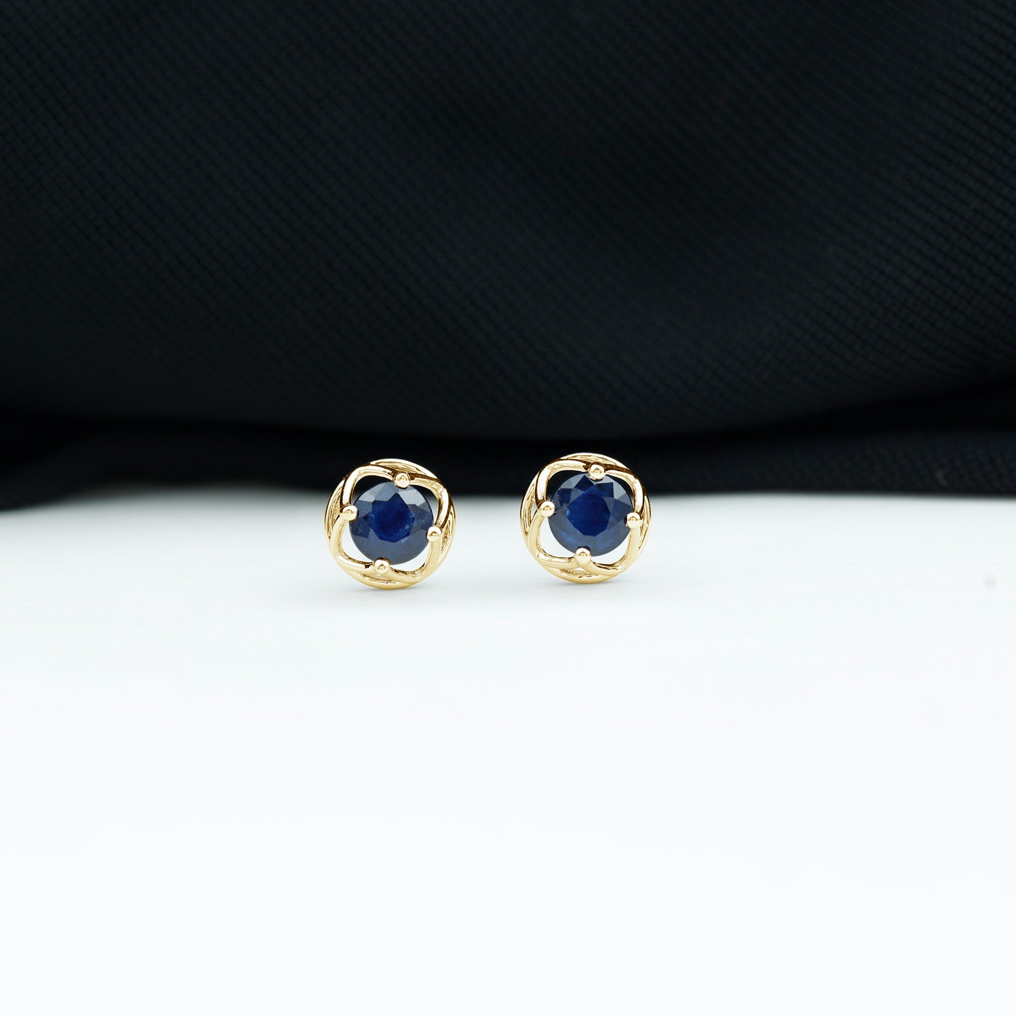 Blue Sapphire Solitaire Vintage Stud Earrings