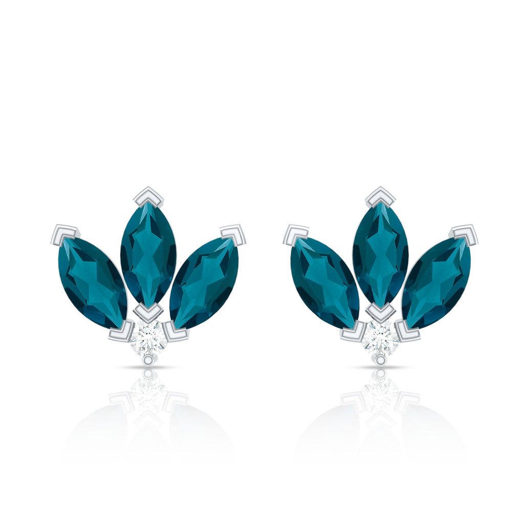 Floral Stud Earrings with London Blue Topaz and Moissanite