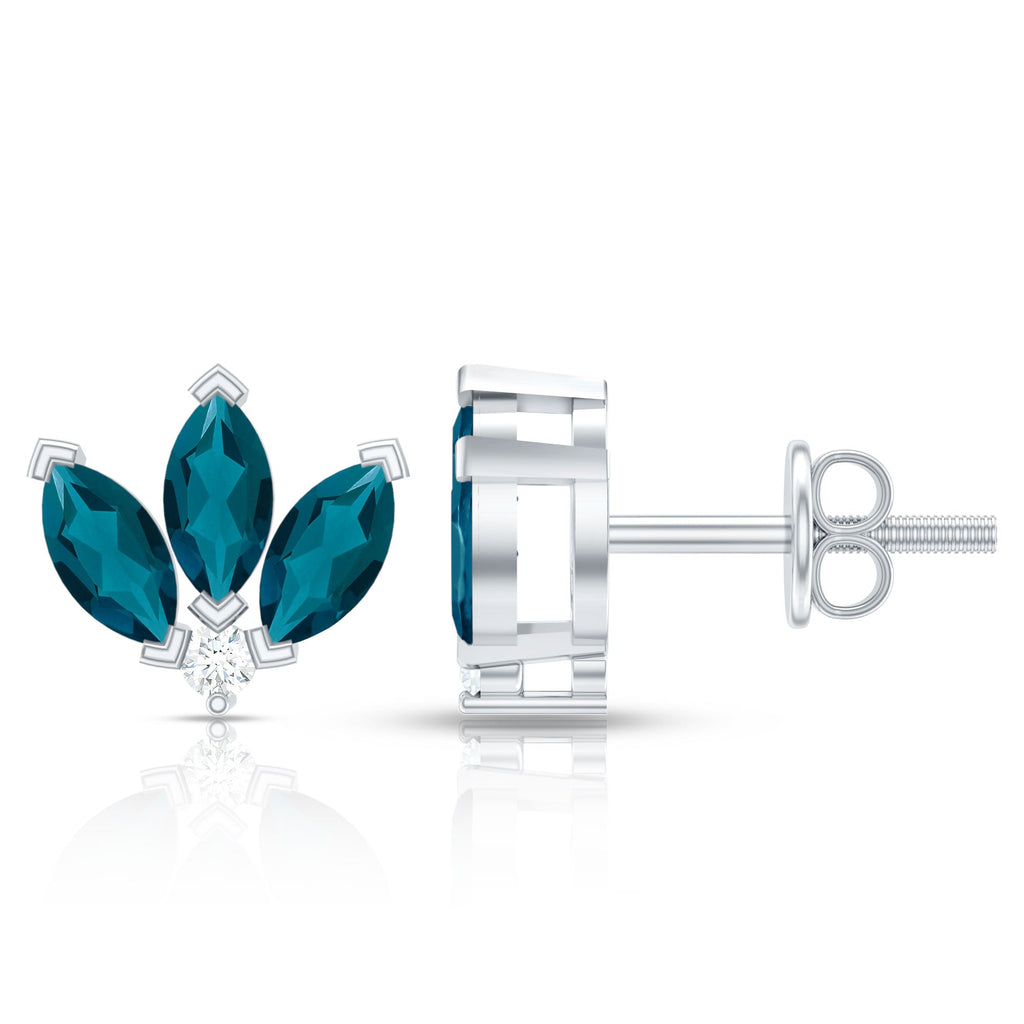 Floral Stud Earrings with London Blue Topaz and Moissanite