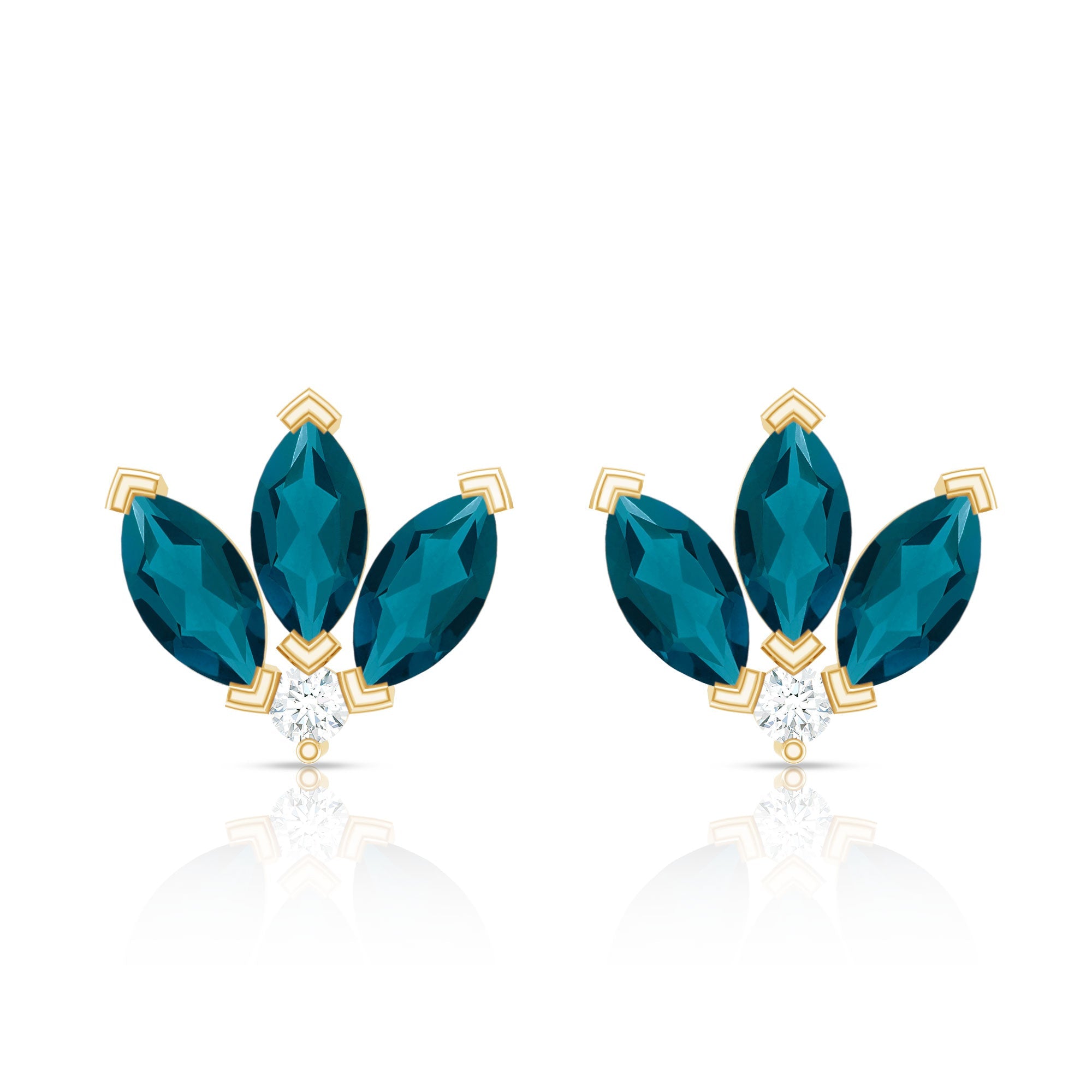 Floral Stud Earrings with London Blue Topaz and Moissanite