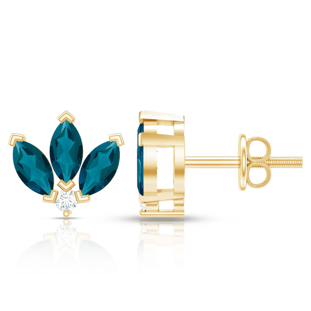 Floral Stud Earrings with London Blue Topaz and Moissanite