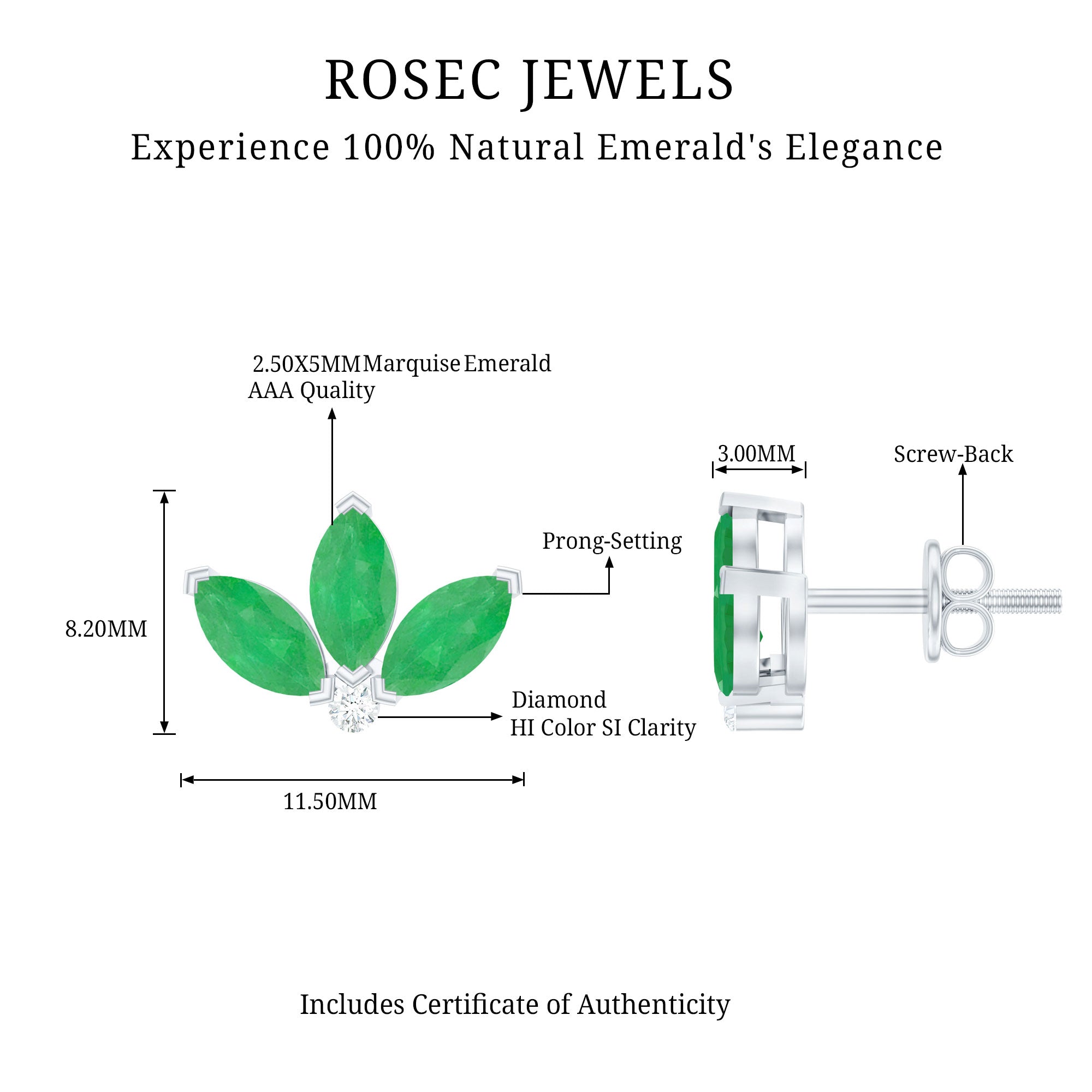 Genuine Emerald and Diamond Lotus Stud Earrings
