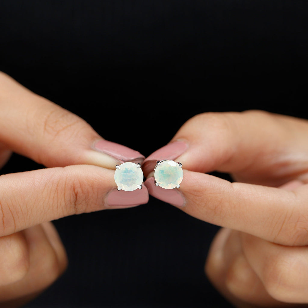 4 Carat Round Cut Ethiopian Opal Solitaire Stud Earrings for Women