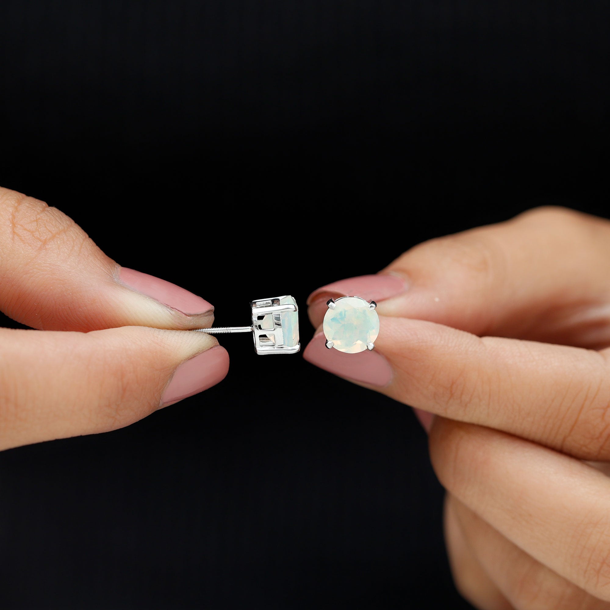4 Carat Round Cut Ethiopian Opal Solitaire Stud Earrings for Women