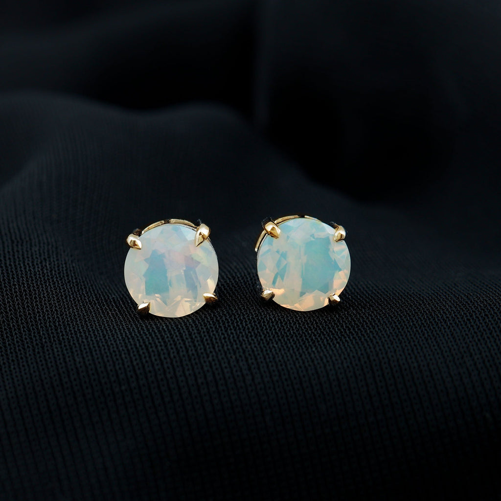 4 Carat Round Cut Ethiopian Opal Solitaire Stud Earrings for Women