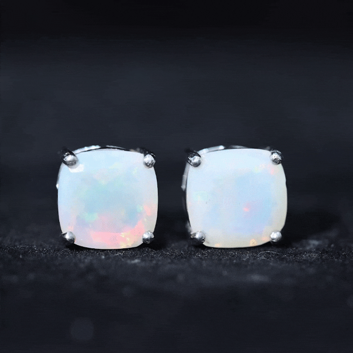 3 Carat Cushion Cut Ethiopian Opal Solitaire Stud Earrings