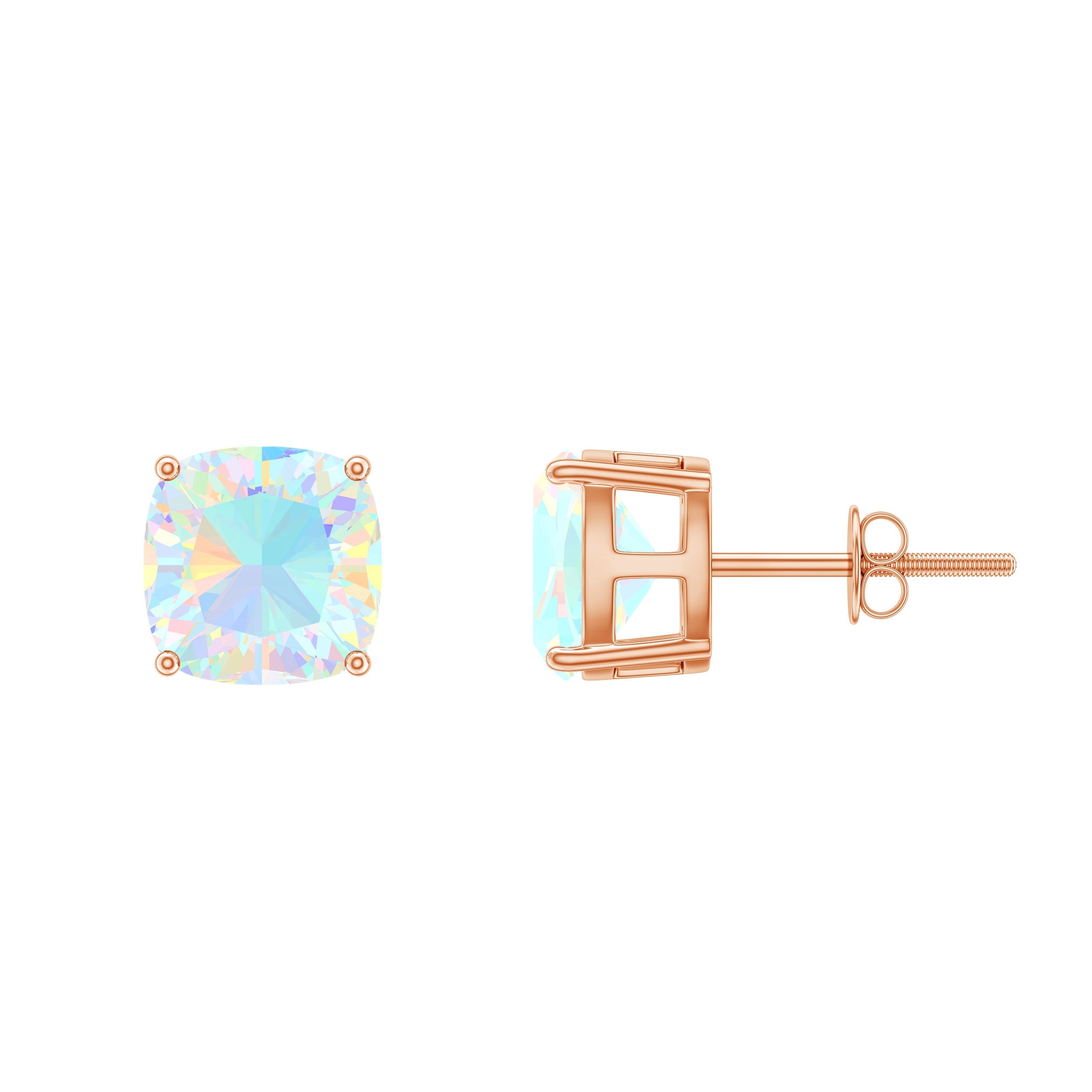 3 Carat Cushion Cut Ethiopian Opal Solitaire Stud Earrings