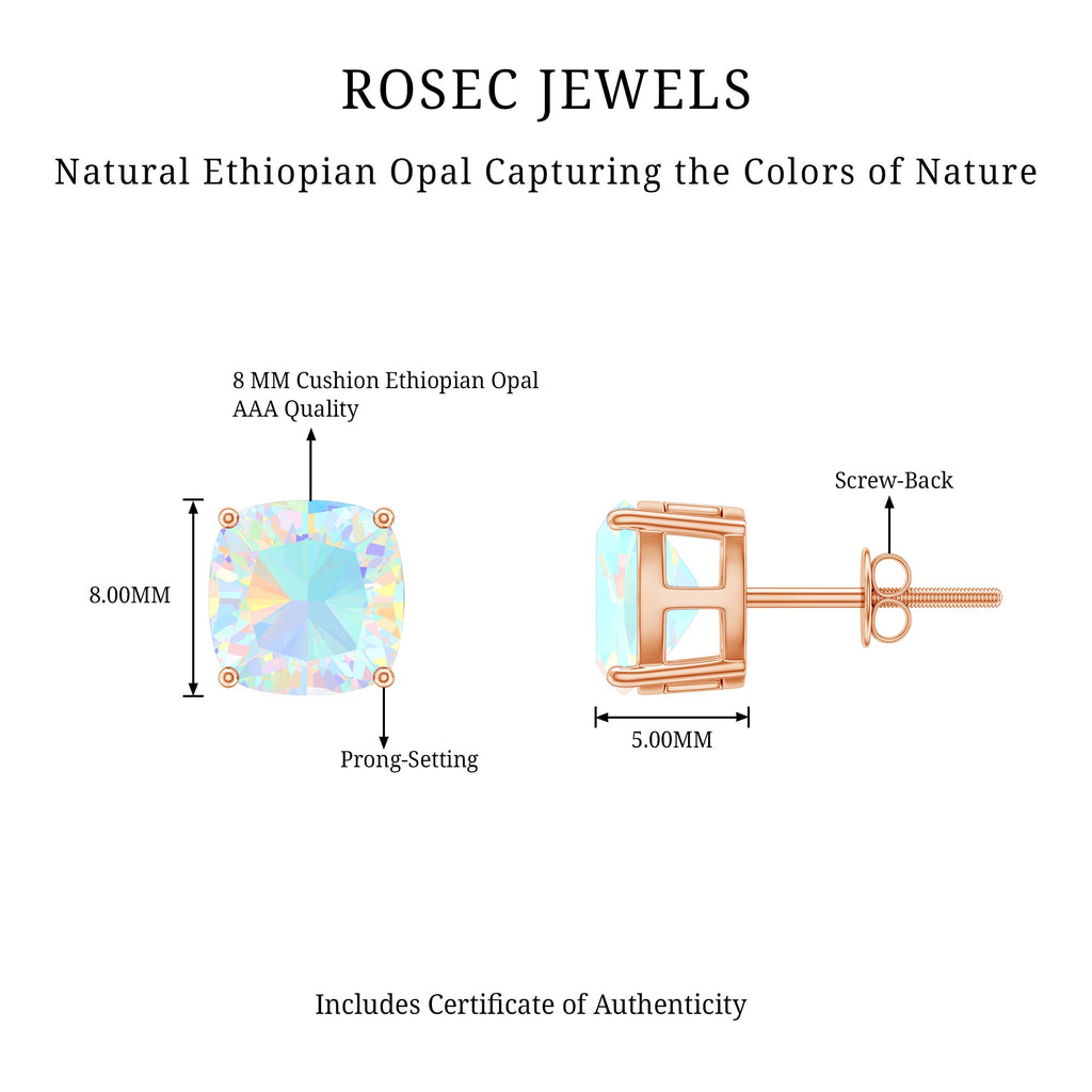 3 Carat Cushion Cut Ethiopian Opal Solitaire Stud Earrings