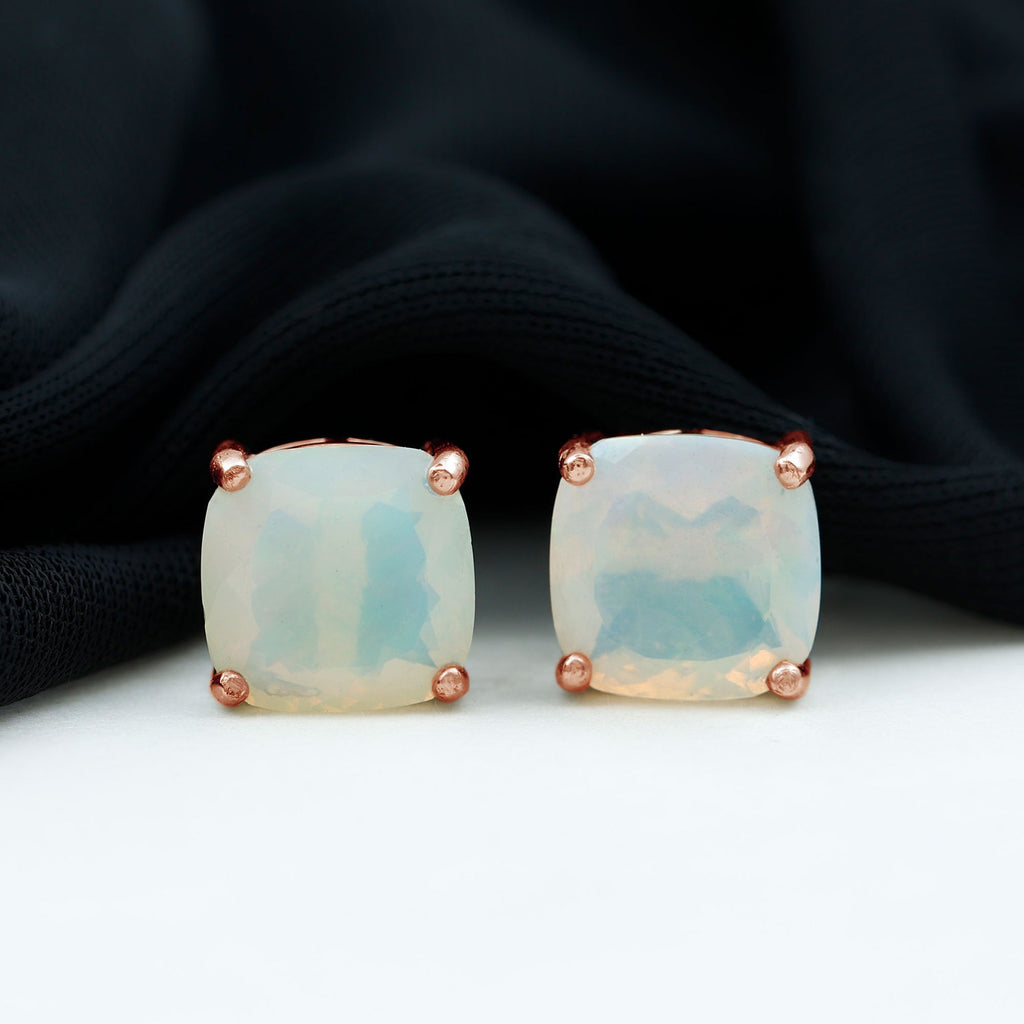 3 Carat Cushion Cut Ethiopian Opal Solitaire Stud Earrings