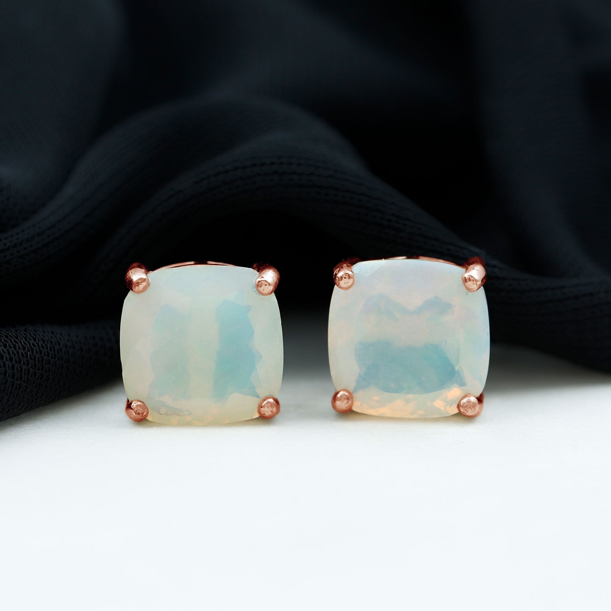 3 Carat Cushion Cut Ethiopian Opal Solitaire Stud Earrings