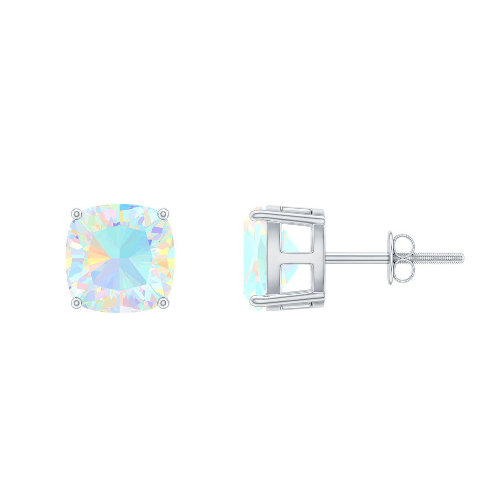 3 Carat Cushion Cut Ethiopian Opal Solitaire Stud Earrings