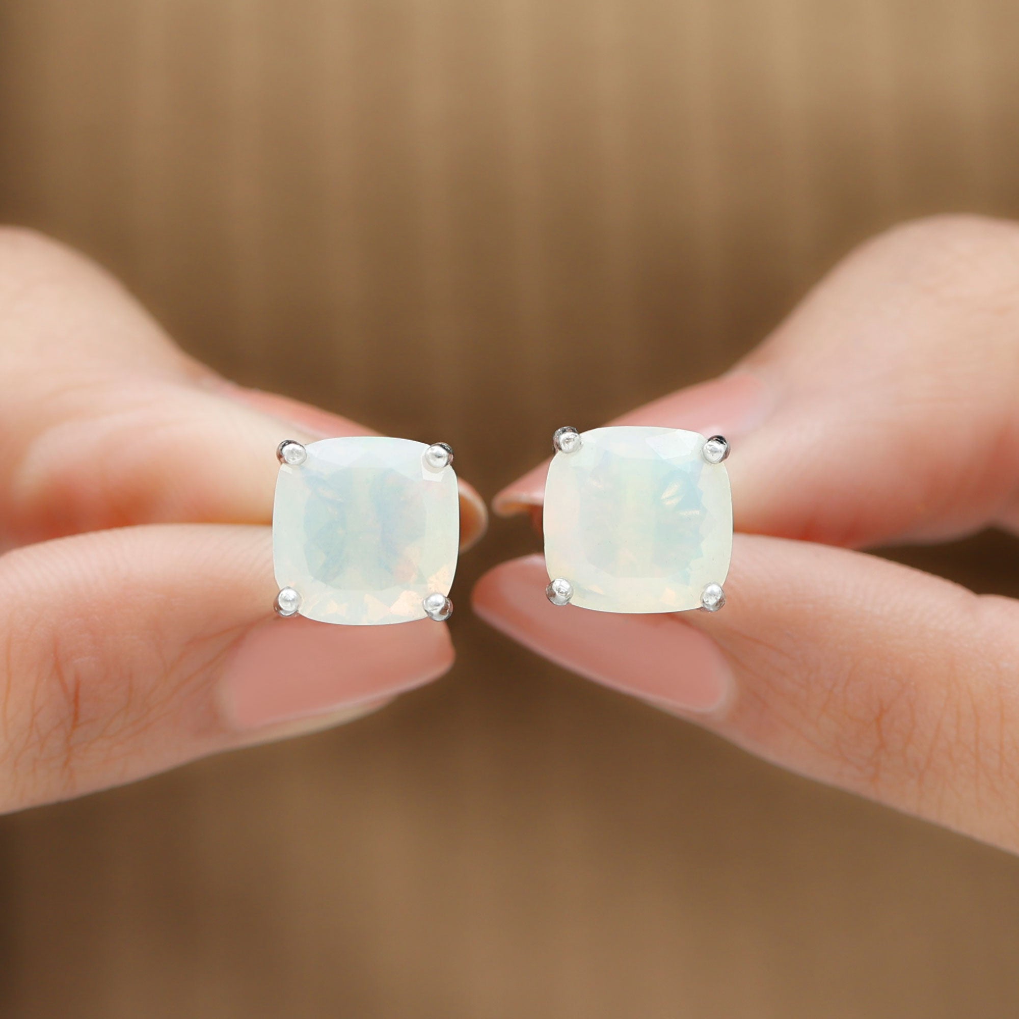 3 Carat Cushion Cut Ethiopian Opal Solitaire Stud Earrings