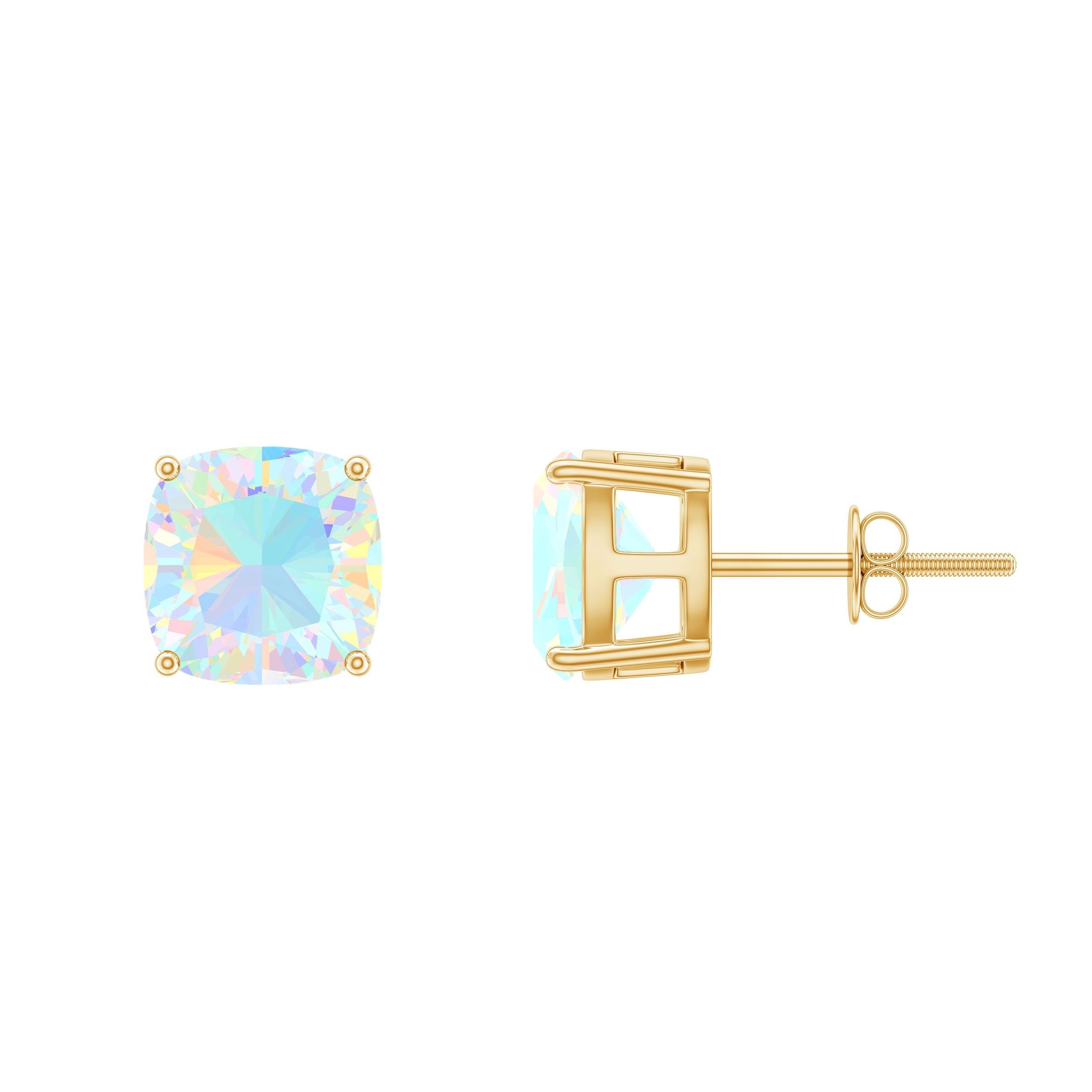 3 Carat Cushion Cut Ethiopian Opal Solitaire Stud Earrings