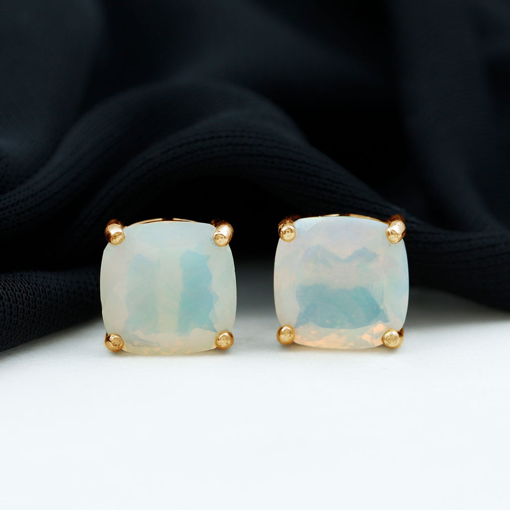 3 Carat Cushion Cut Ethiopian Opal Solitaire Stud Earrings