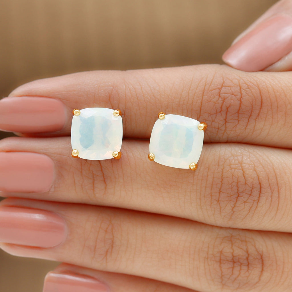 3 Carat Cushion Cut Ethiopian Opal Solitaire Stud Earrings