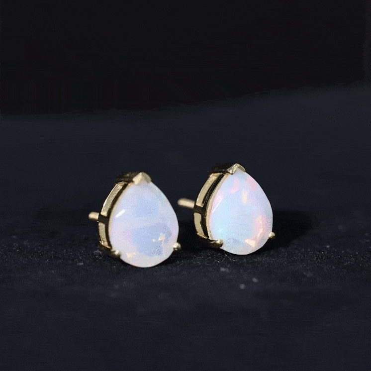 Pear Cut Ethiopian Opal Solitaire Stud Earrings
