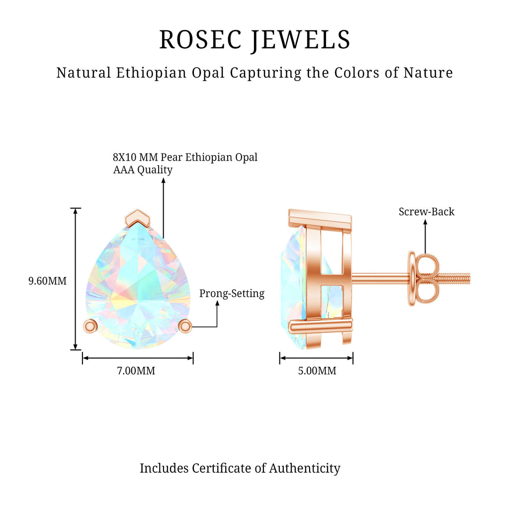 Pear Cut Ethiopian Opal Solitaire Stud Earrings