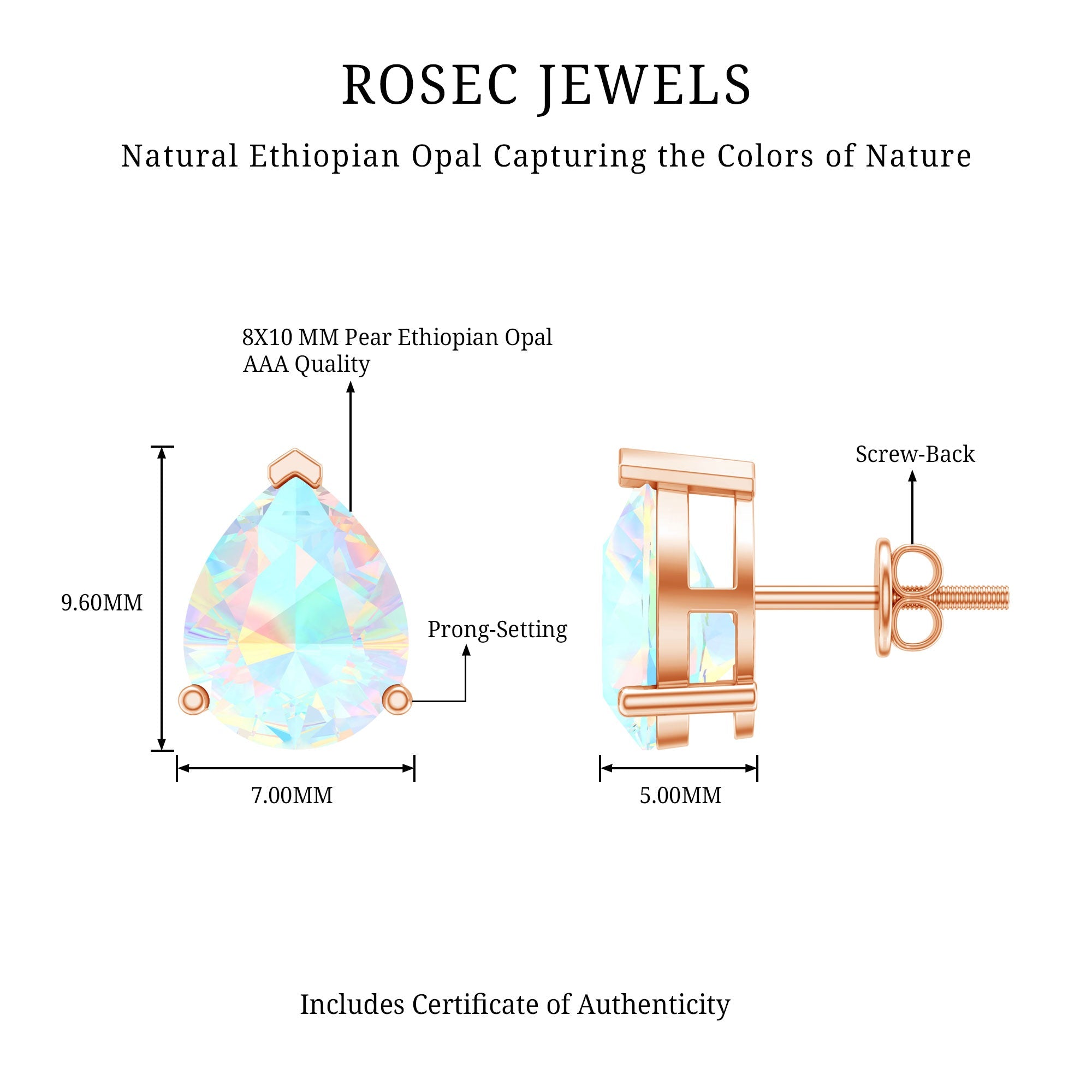 Pear Cut Ethiopian Opal Solitaire Stud Earrings