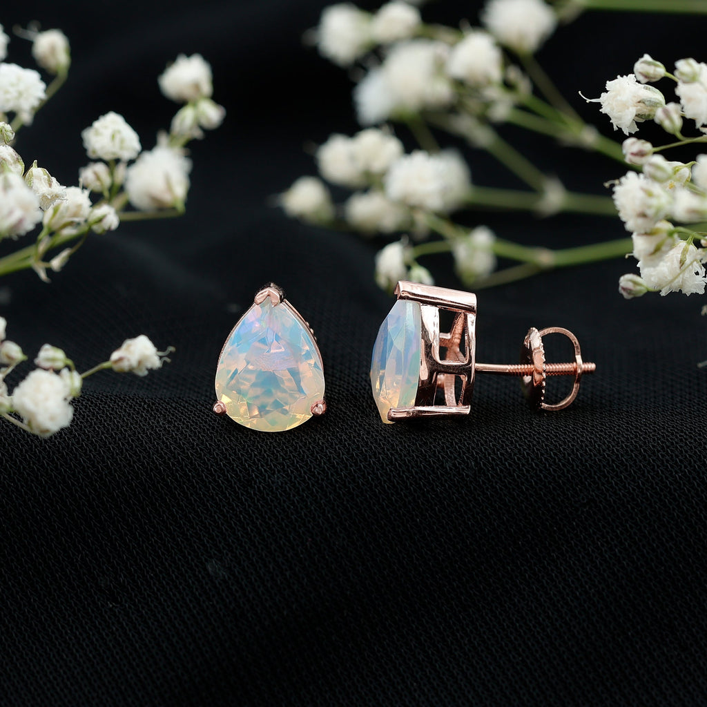 Pear Cut Ethiopian Opal Solitaire Stud Earrings