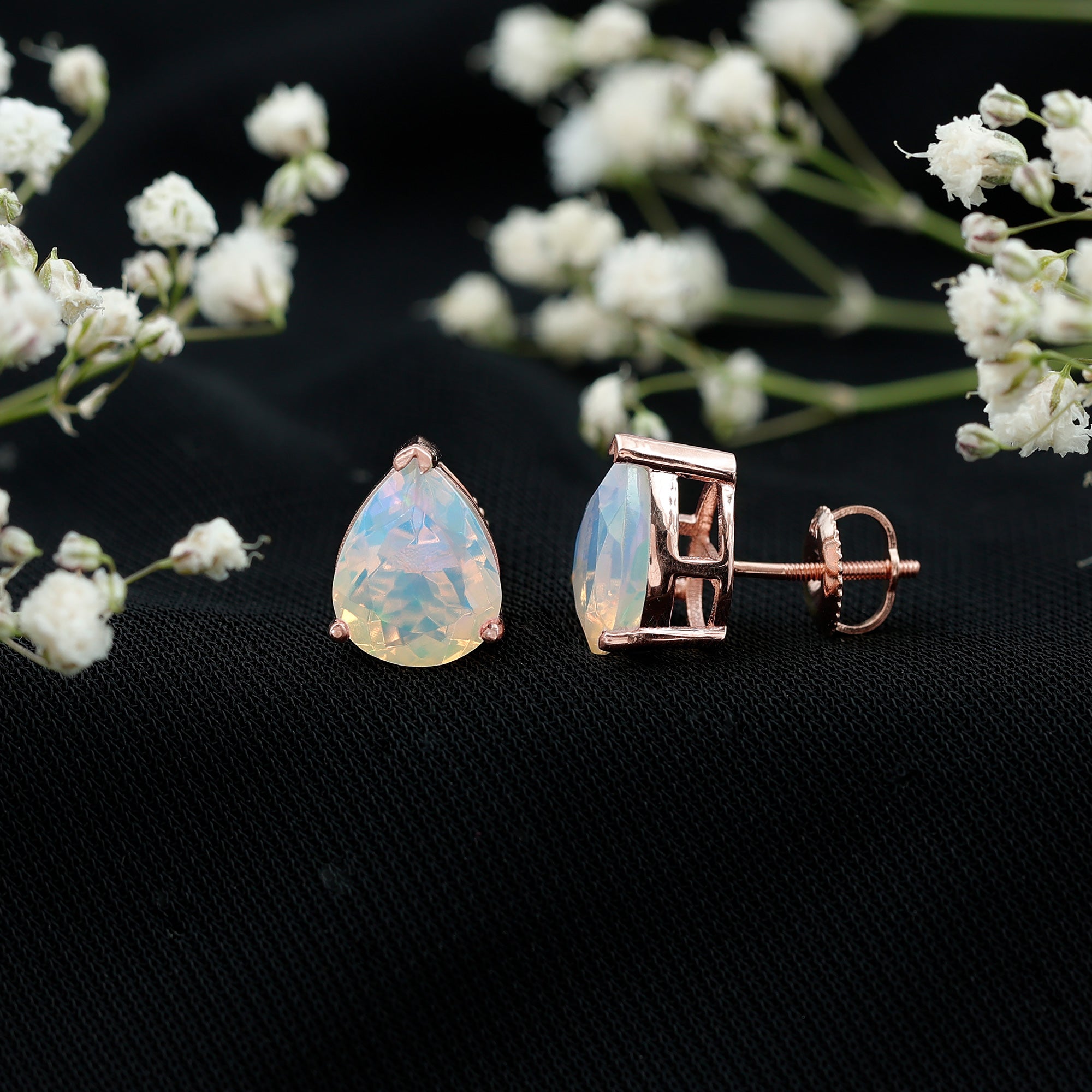 Pear Cut Ethiopian Opal Solitaire Stud Earrings