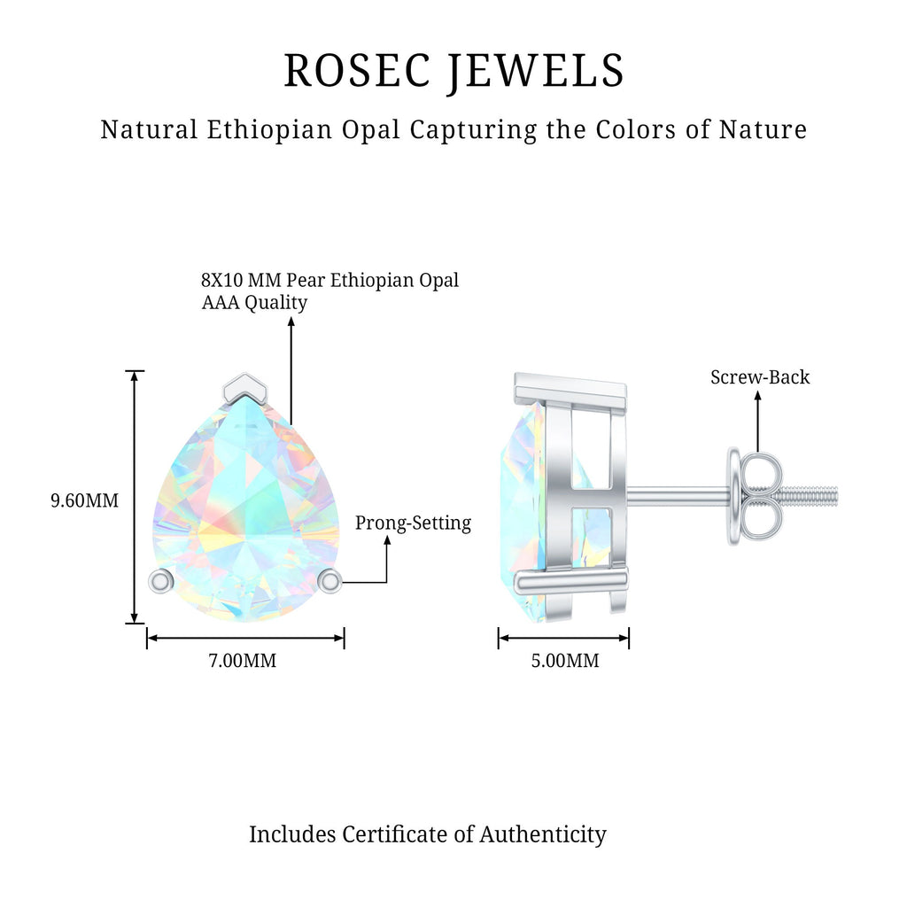 Pear Cut Ethiopian Opal Solitaire Stud Earrings