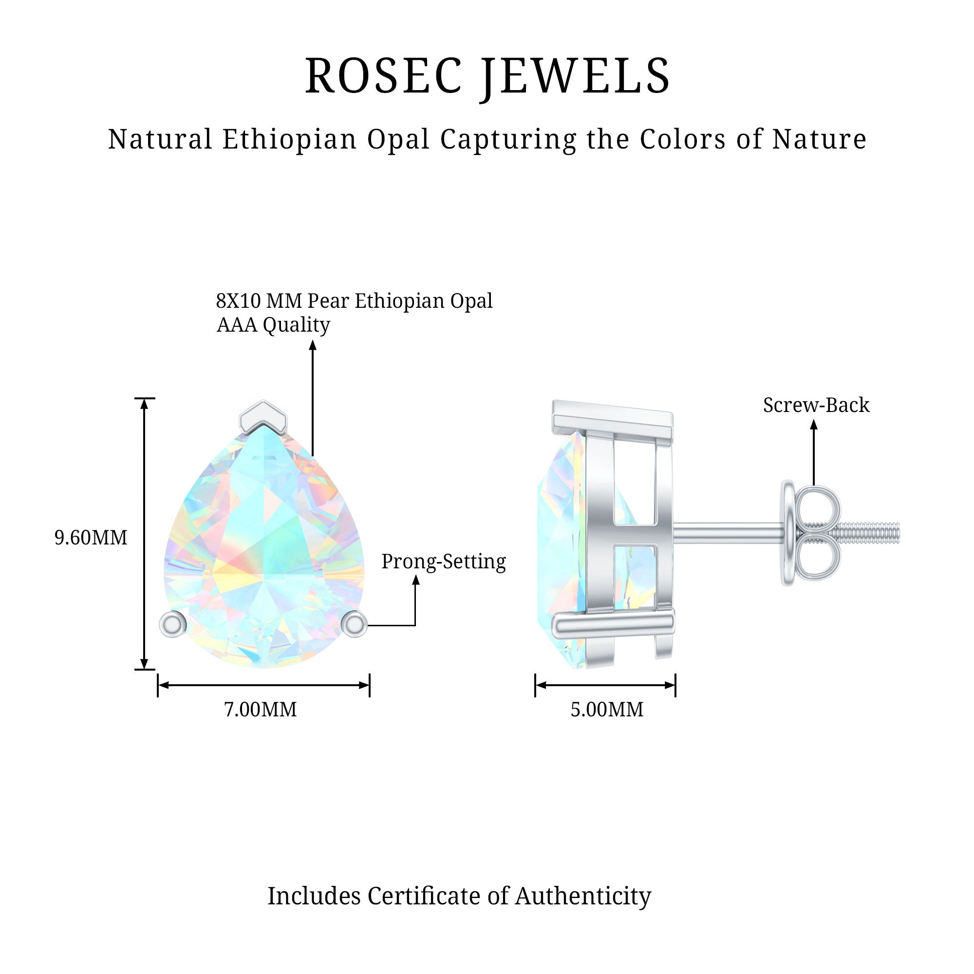 Pear Cut Ethiopian Opal Solitaire Stud Earrings