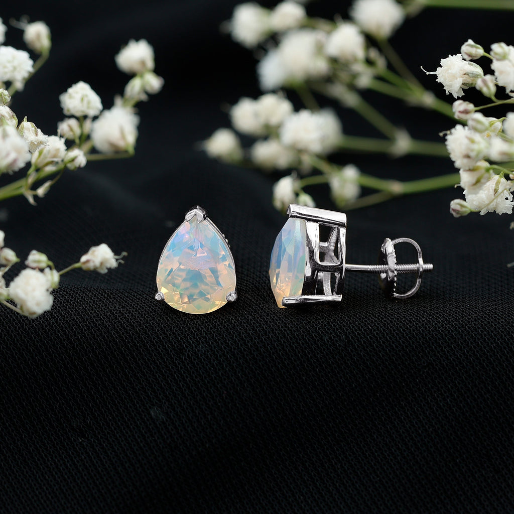 Pear Cut Ethiopian Opal Solitaire Stud Earrings