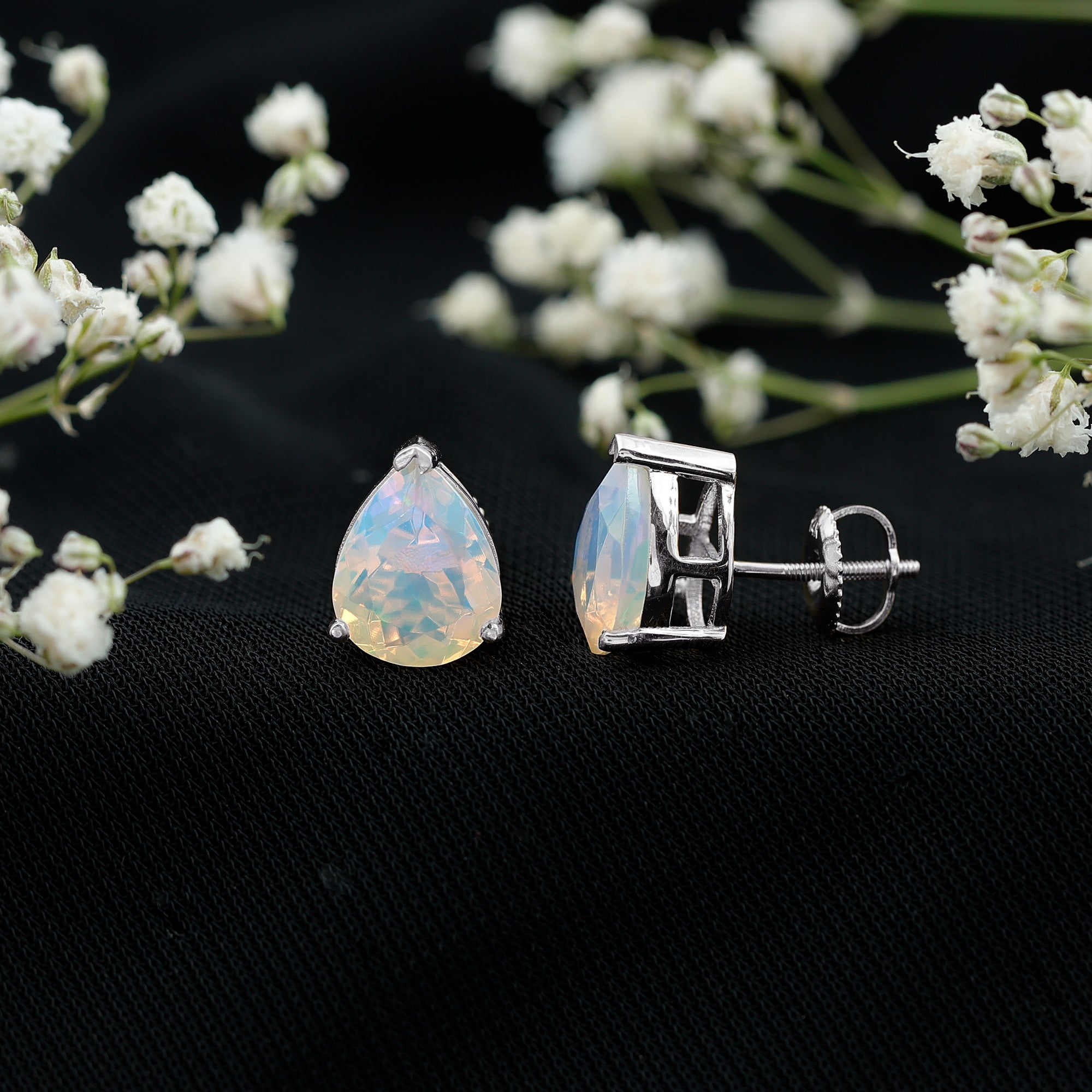 Pear Cut Ethiopian Opal Solitaire Stud Earrings