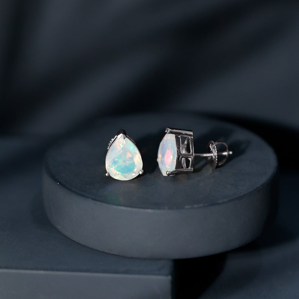 Pear Cut Ethiopian Opal Solitaire Stud Earrings