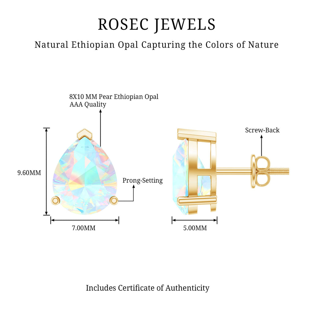 Pear Cut Ethiopian Opal Solitaire Stud Earrings