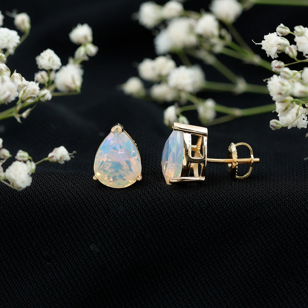 Pear Cut Ethiopian Opal Solitaire Stud Earrings