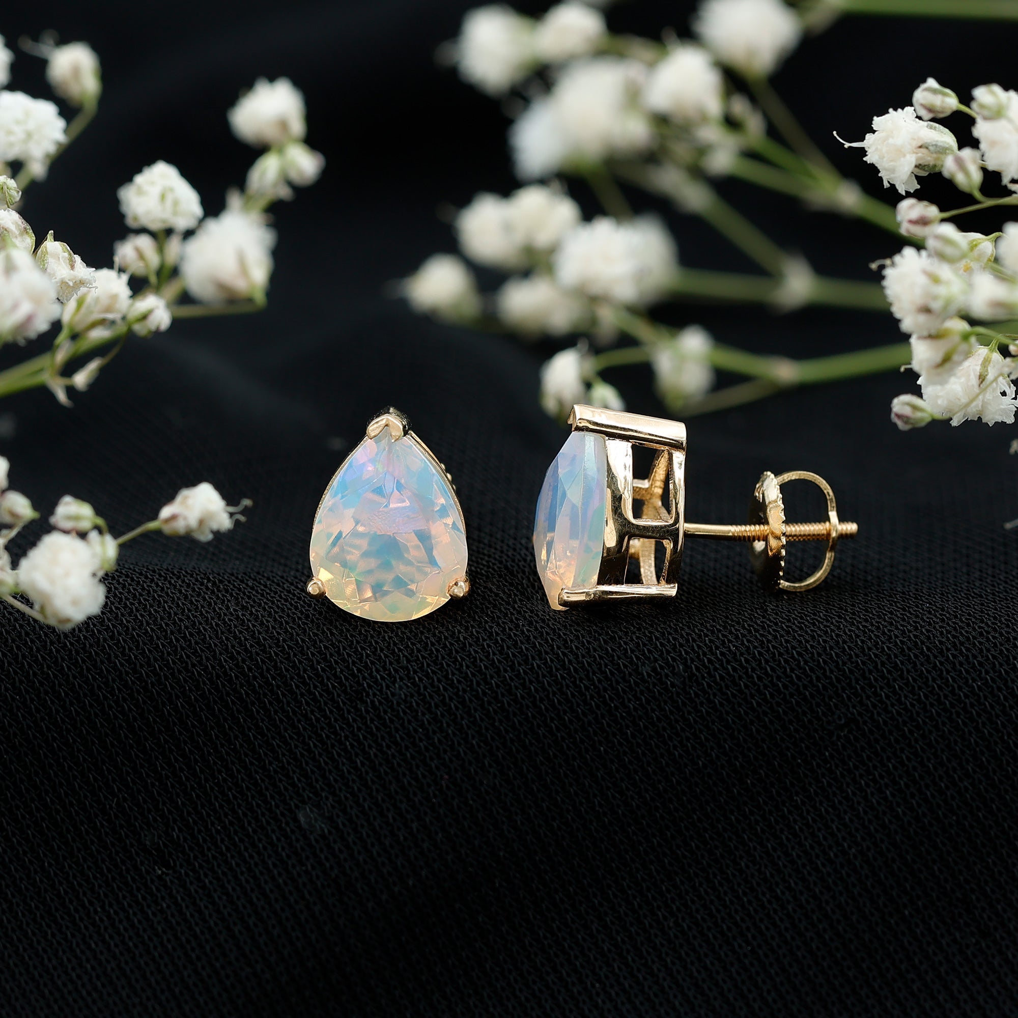 Pear Cut Ethiopian Opal Solitaire Stud Earrings