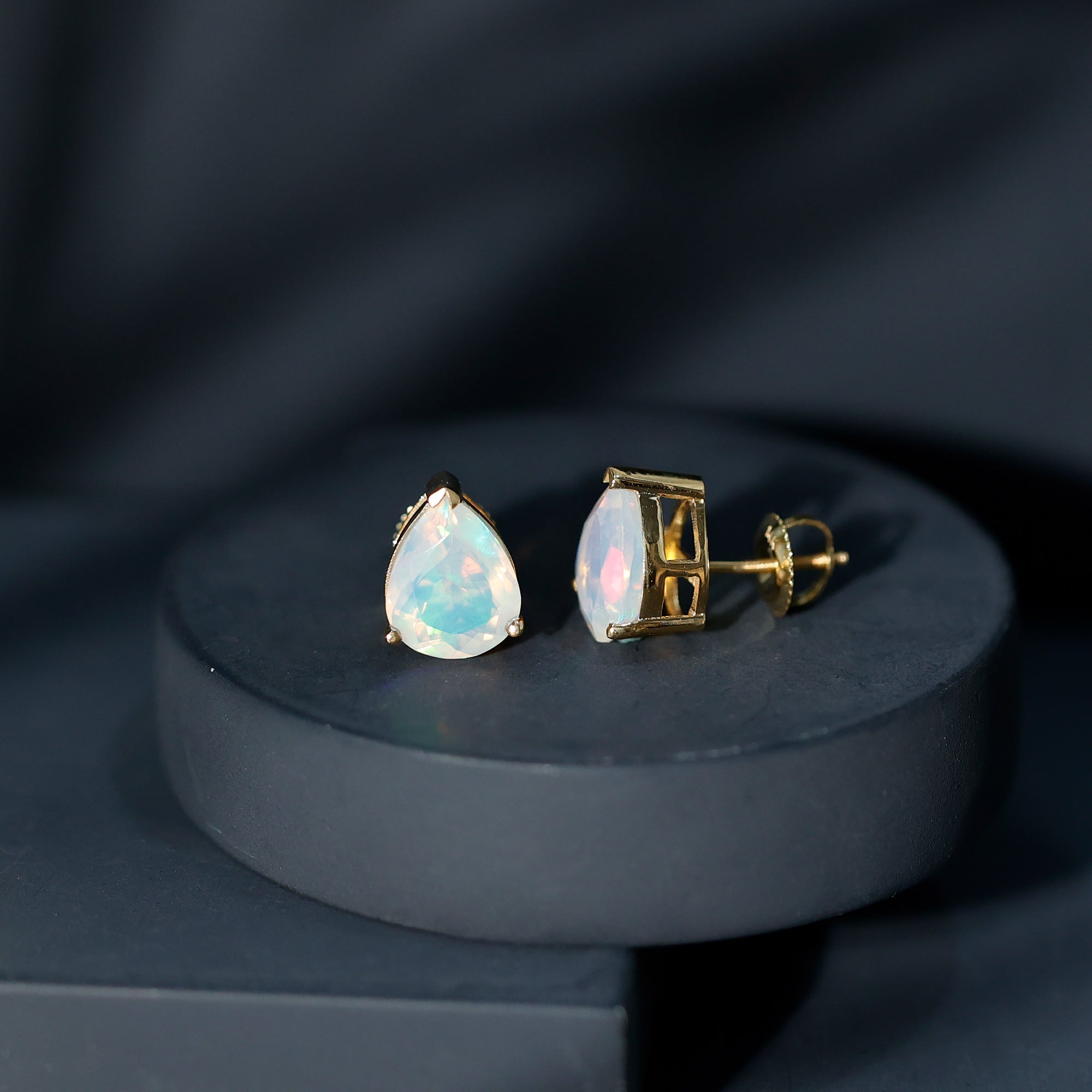 Pear Cut Ethiopian Opal Solitaire Stud Earrings