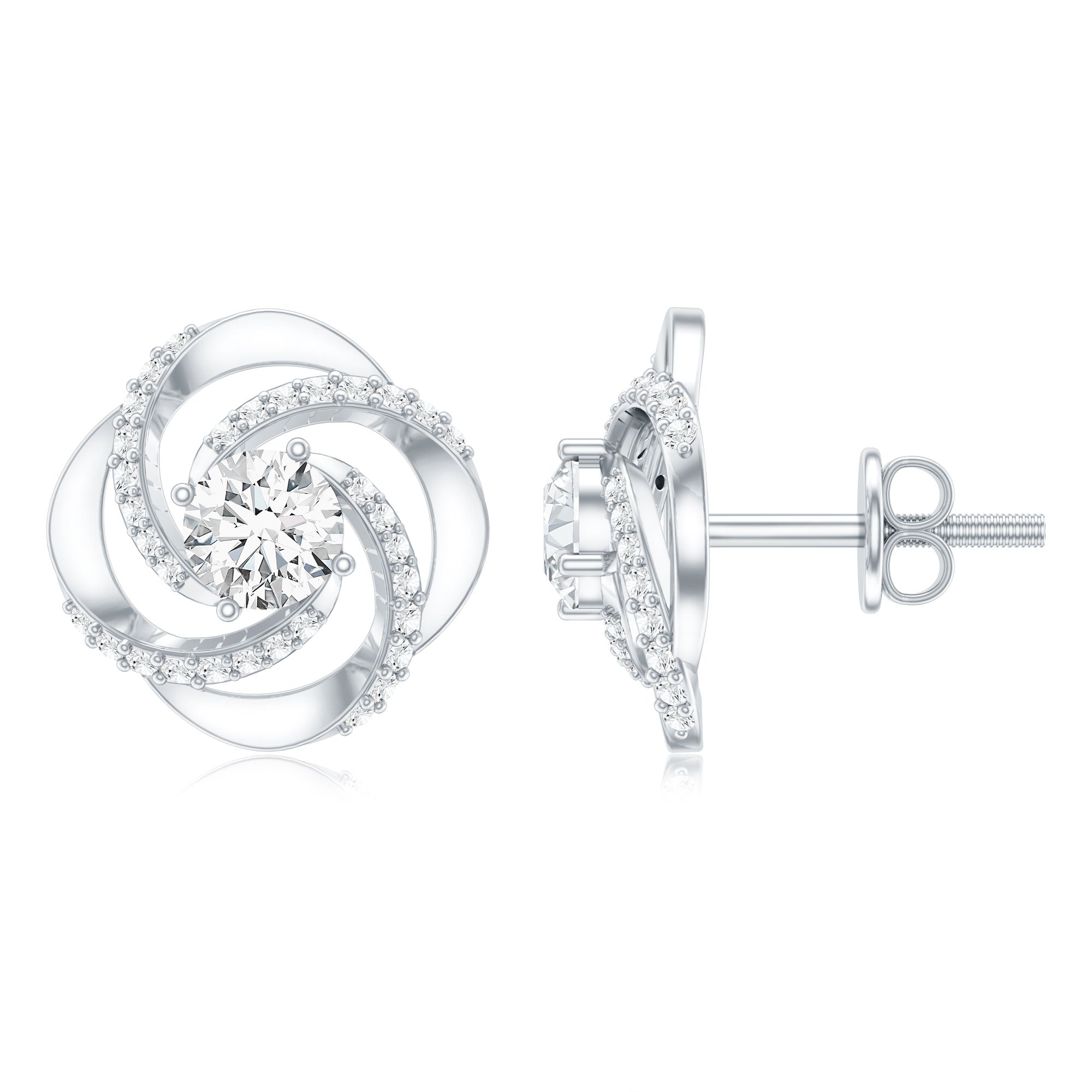 1 CT Round Shape Moissanite Swirl Stud Earrings