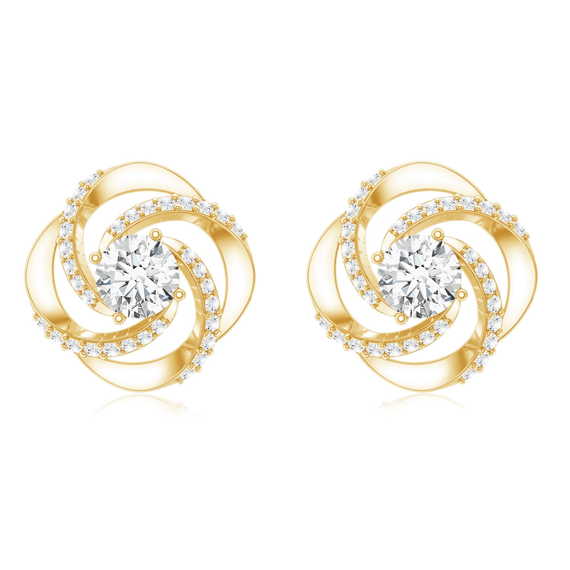 1 CT Round Shape Moissanite Swirl Stud Earrings