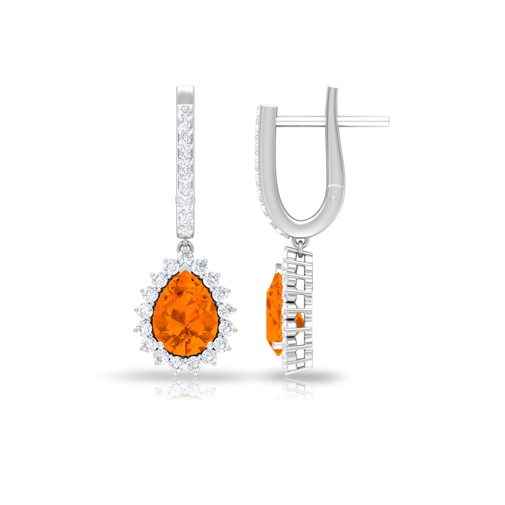 Certified Real 5X7mm Fire Opal Teardrop Bridal Earrings with Halo